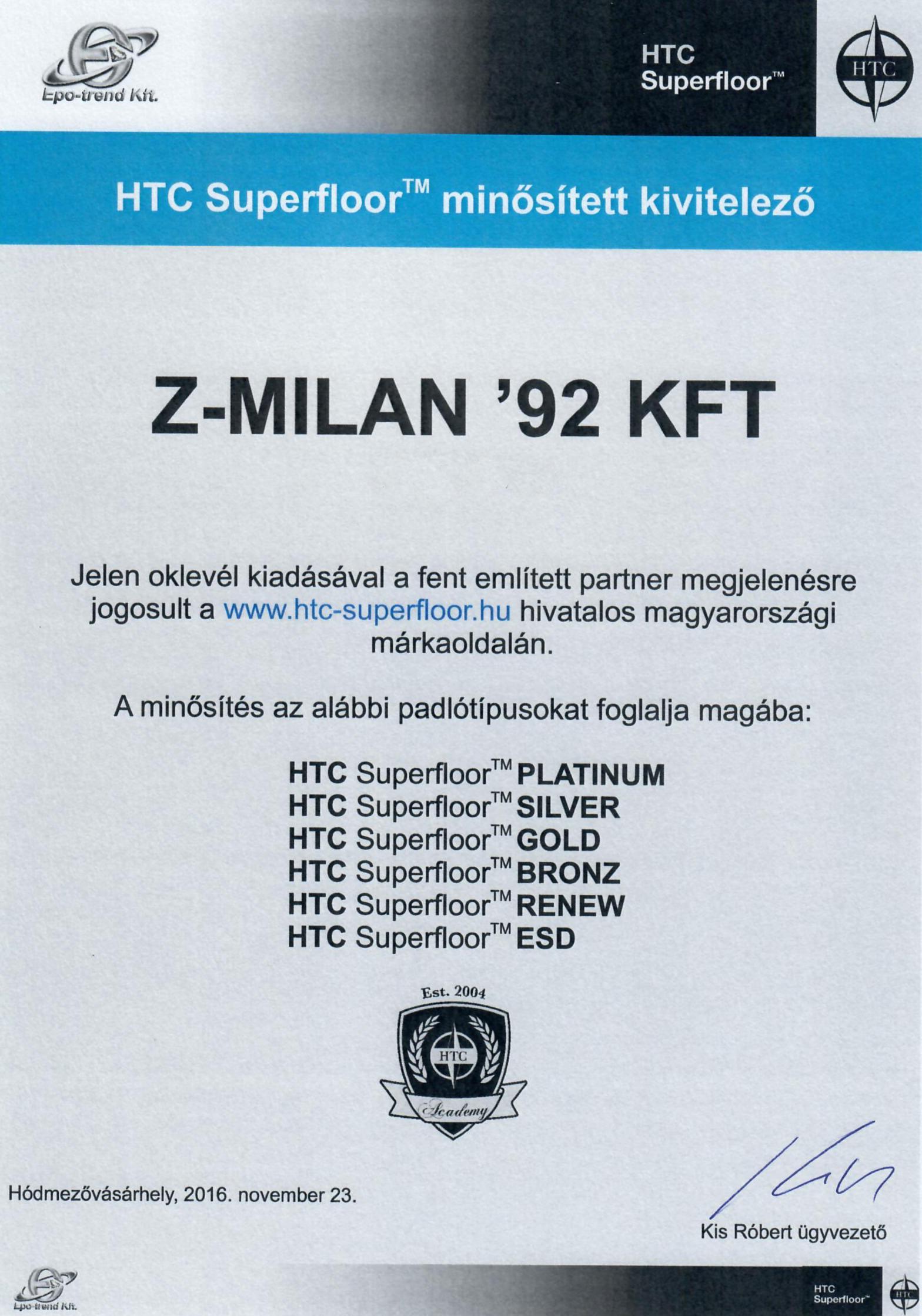 HTC Superfloor minősített kivitelező